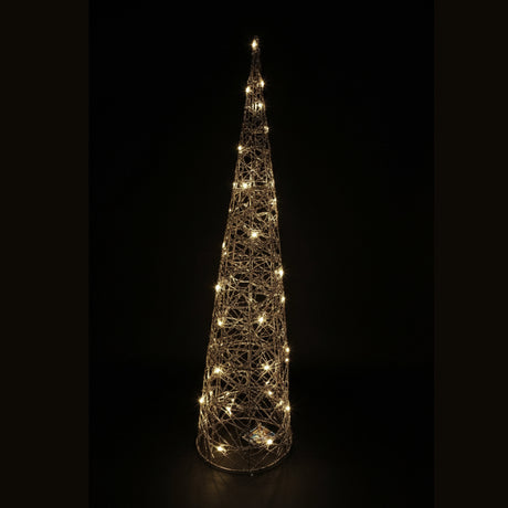 DO-HOME - Albero Cono Filo Oro In Metallo E Plastica 40 Luci A Batteria 3Xaa D.20Xh.80 Cm