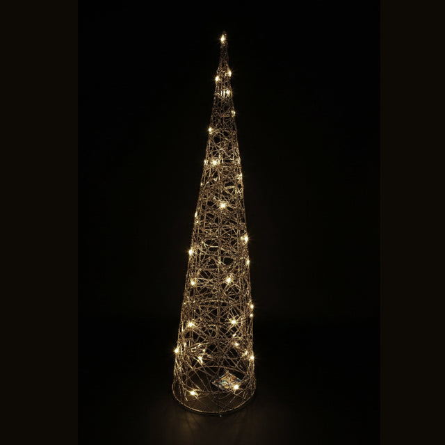 DO-HOME - Albero Cono Filo Oro In Metallo E Plastica 40 Luci A Batteria 3Xaa D.20Xh.80 Cm