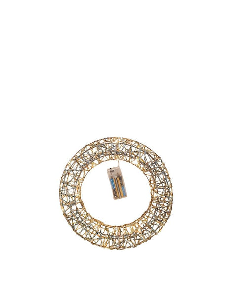 DO-HOME - Corona Filo Oro In Metallo E Plastica 20 Luci A Batteria 2Xaa 25X4.5Xh.25 Cm