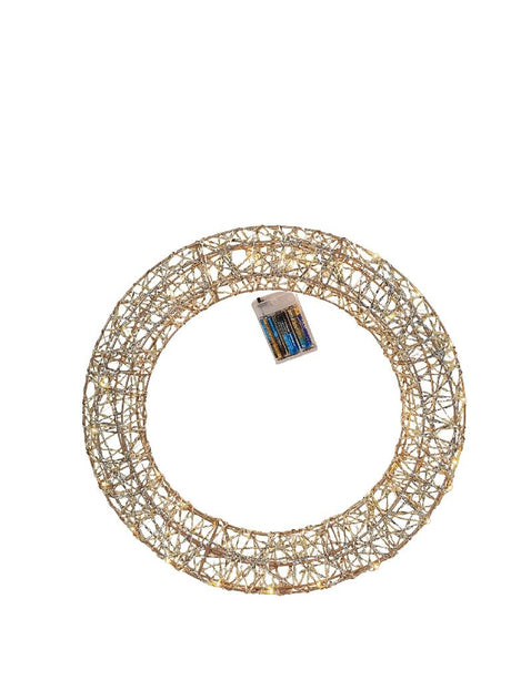DO-HOME - Corona Filo Oro In Metallo E Plastica 50 Luci A Batteria 3Xaa 40X6Xh.40 Cm