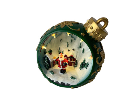 DO-HOME - Palla Di Natale Con Babbo In Poliresina Con Luci A Batteria 3Xaaa 15X13Xh.15 Cm In Scatola Regalo