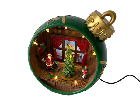 DO-HOME - Palla Di Natale Con Babbo In Poliresina Con Luci Movimento E Musica Usb Attacco Dc E Batteria 3Xaa 20X17Xh. 21 Cm In S