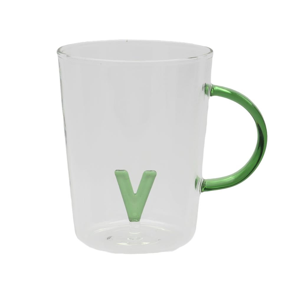 PORCELLANA BIANCA - Allalettera Mug In Vetro Borosilicato Lettera " V" 440 Cc