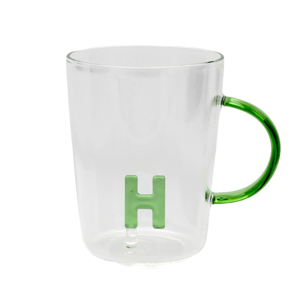 PORCELLANA BIANCA - Allalettera Mug In Vetro Borosilicato Lettera " H " 440 Cc