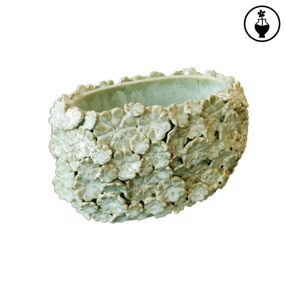 HOME RITUALS - Fiorinfiorello Green Stoneware Cachepot With Embossed Flowers 23X17X14H