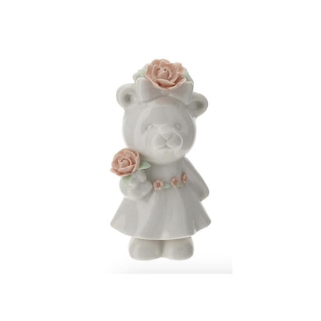 HERVIT - White Porcelain Bear 11 Cm W/Rose