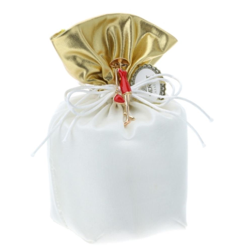 HERVIT - White/Gold Taffeta Bag With Guest Washcloths 8X8X19Cm