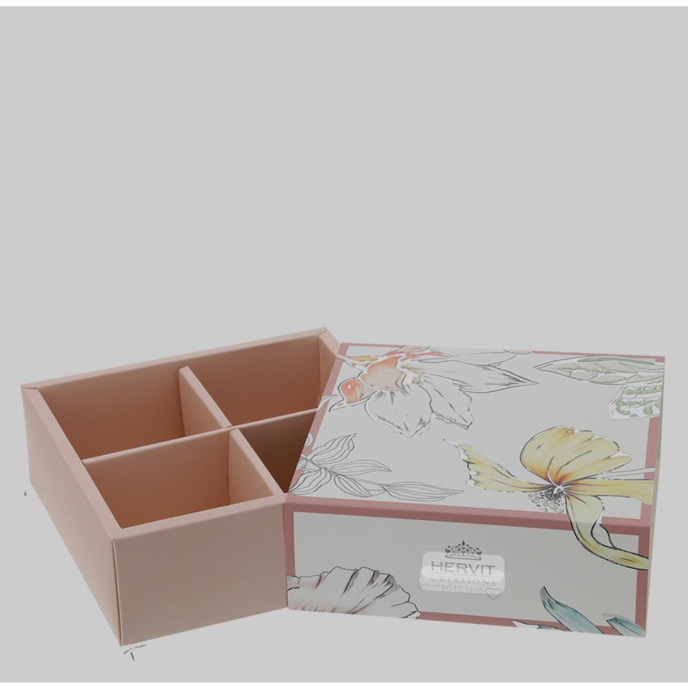 HERVIT - Pink Blooms Cardboard Box 14.5X14.5Xh5Cm