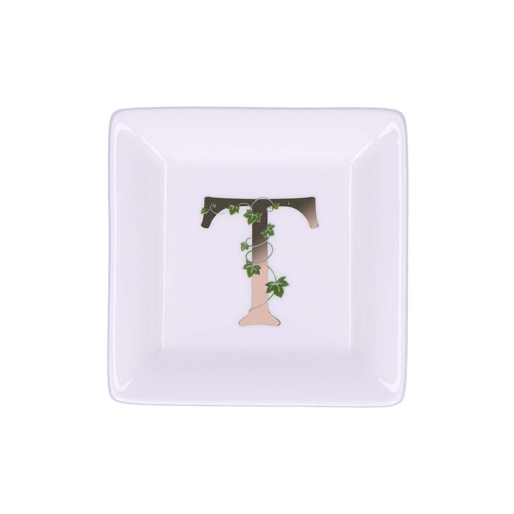 WHITE PORCELAIN - Adorato Square Saucer 10X10 Cm Letter T