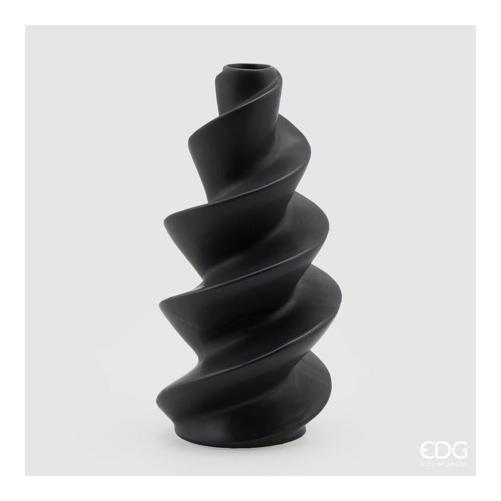 EDG - Black Screwed Ceramic Vase H34 D17 Cm