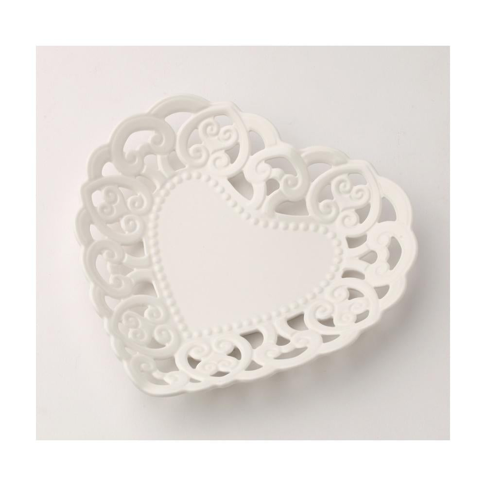 HERVIT - Perforated Porcelain Heart Saucer 18cm