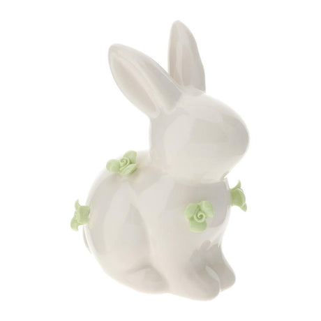 HERVIT - Conejo de porcelana 10 cm blanco con flores verdes