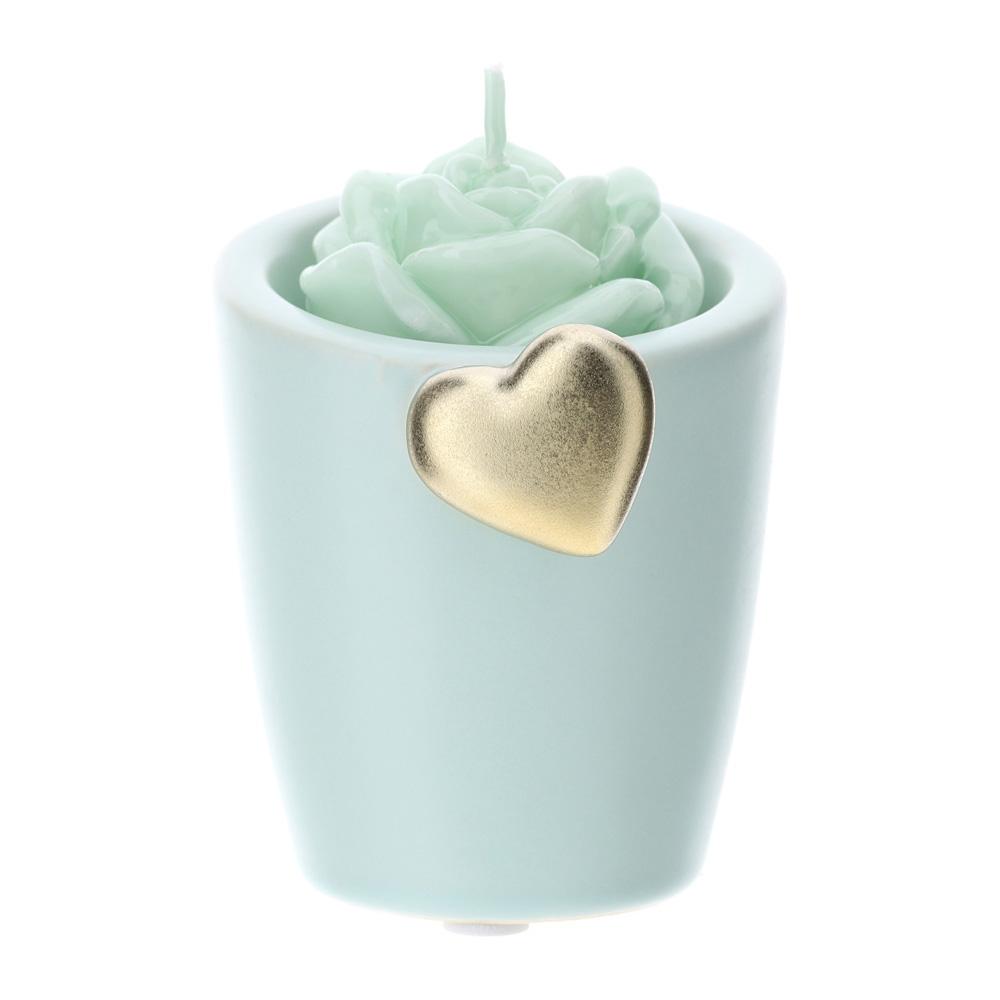 HERVIT - Green Stoneware Candle Holder 8cm Gold Heart