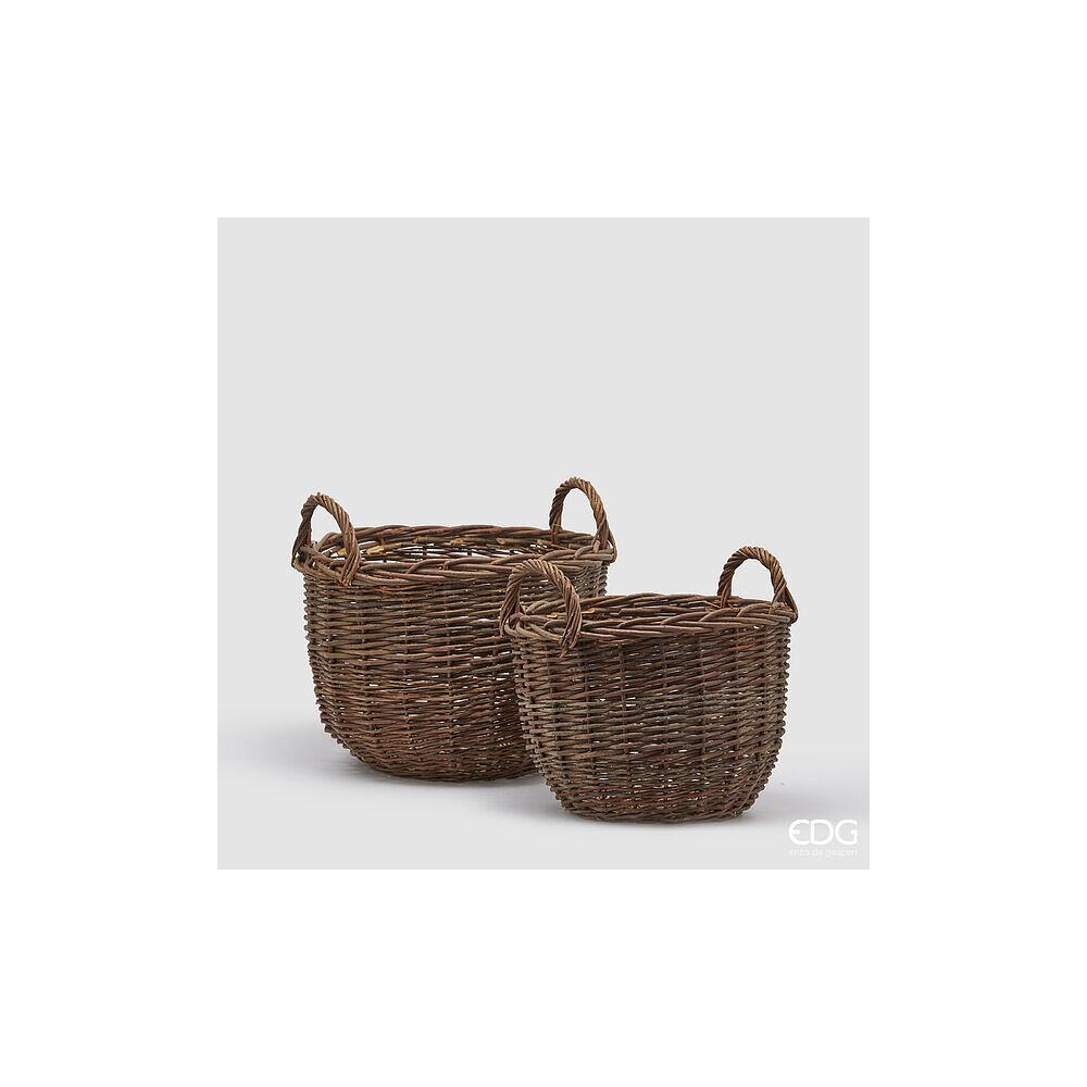 EDG - Round Willow Basket With Handle H.35 D.48 Small