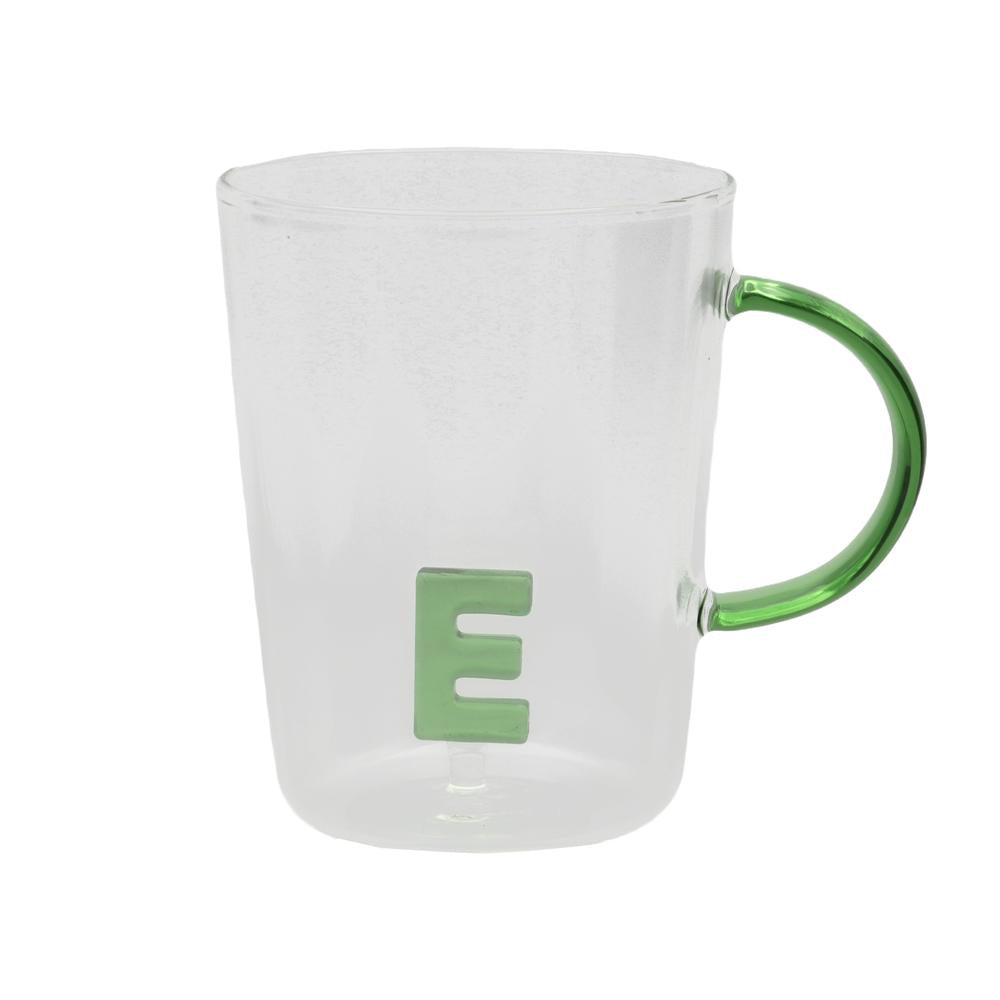 PORCELLANA BIANCA - Allalettera Mug In Vetro Borosilicato Lettera " E " 440 Cc