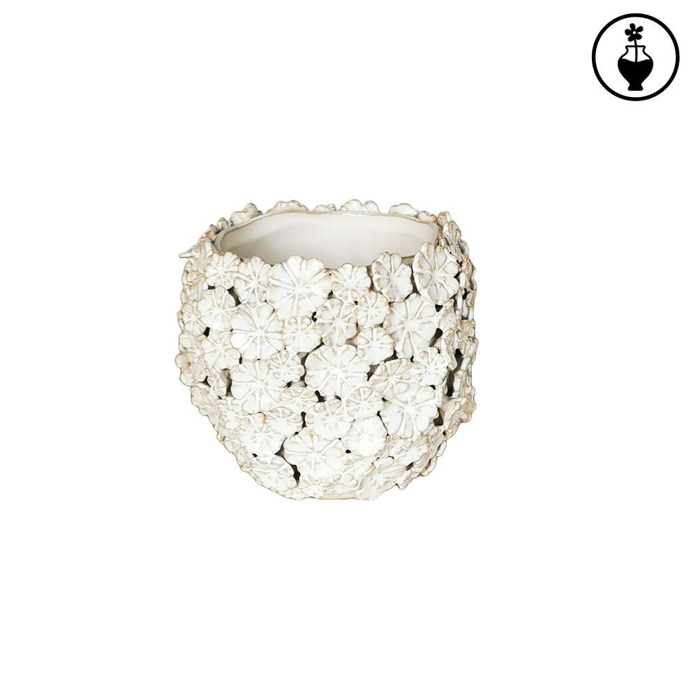 RITUALI DOMESTICI - Fiorinfiorello Cachepot Bianco In Stoneware Con Fiori A Rilievo 18X15X15H