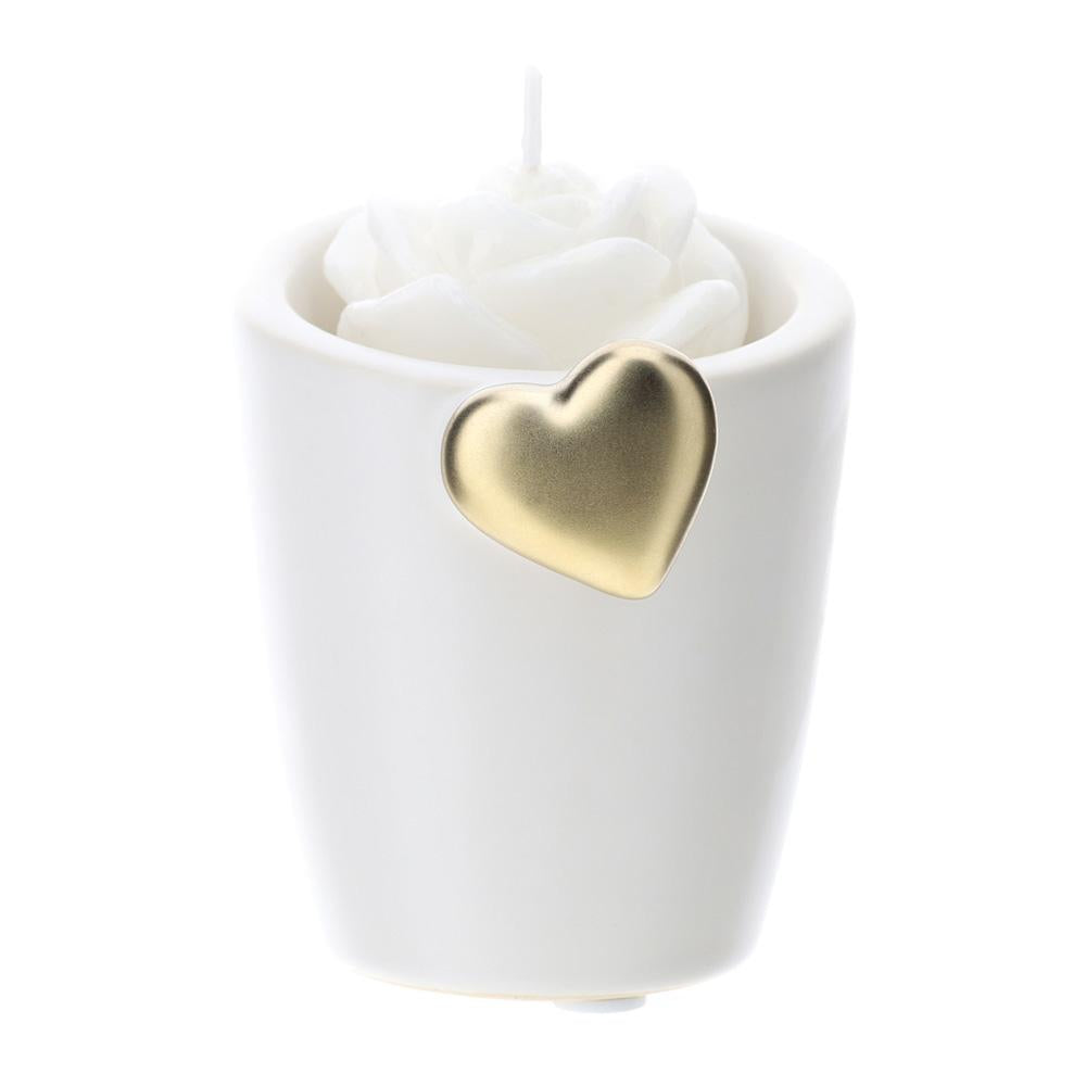 HERVIT - White Stoneware Candle Holder 8cm Gold Heart