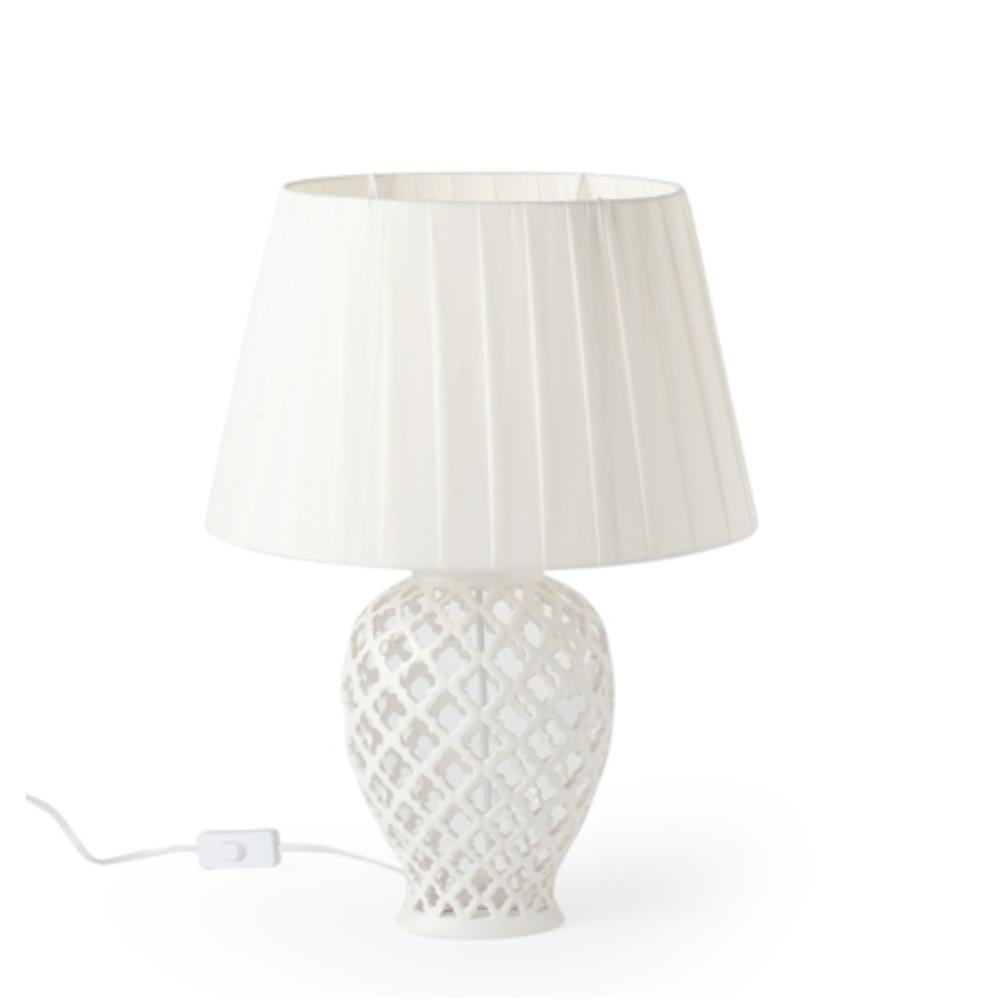 HERVIT - Oval Potiche Lamp Perforated Porcelain 48cm