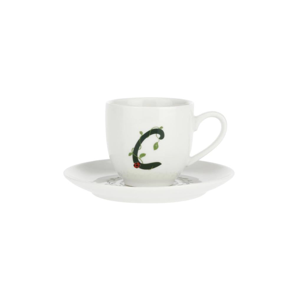 WHITE PORCELAIN - Only Your Coffee Cup With Saucer 90 Cc Letter C