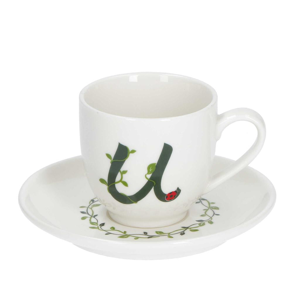 WHITE PORCELAIN - Only Your Coffee Cup With Saucer 90 Cc Letter U