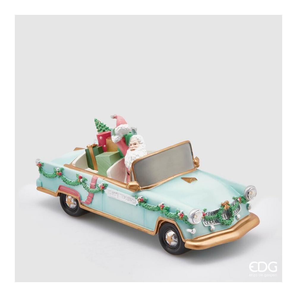 EDG - Auto Vintage Con Babbo Natale Con Led Light Blue H14X31X13 Cm