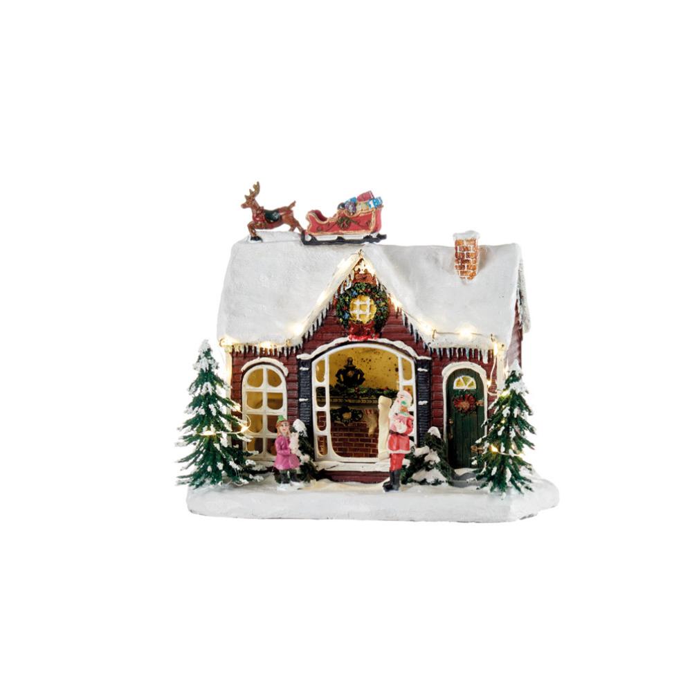 THE BLACK GOOSE - Santa's House With Sleigh And Reindeer On The Roof.Led 23X15X20.5 Cm