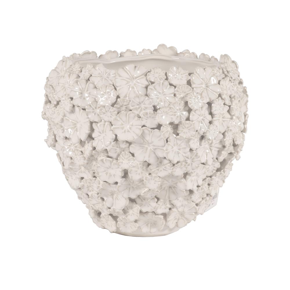 RITUALI DOMESTICI - Fiorinfiorello Cachepot Bianco In Stoneware Con Fiori A Rilievo 24X24X20H