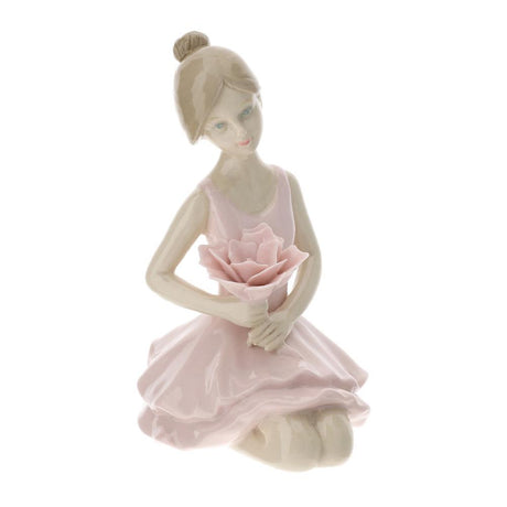 HERVIT - Bailarina de rodillas de porcelana 12 cm rosa