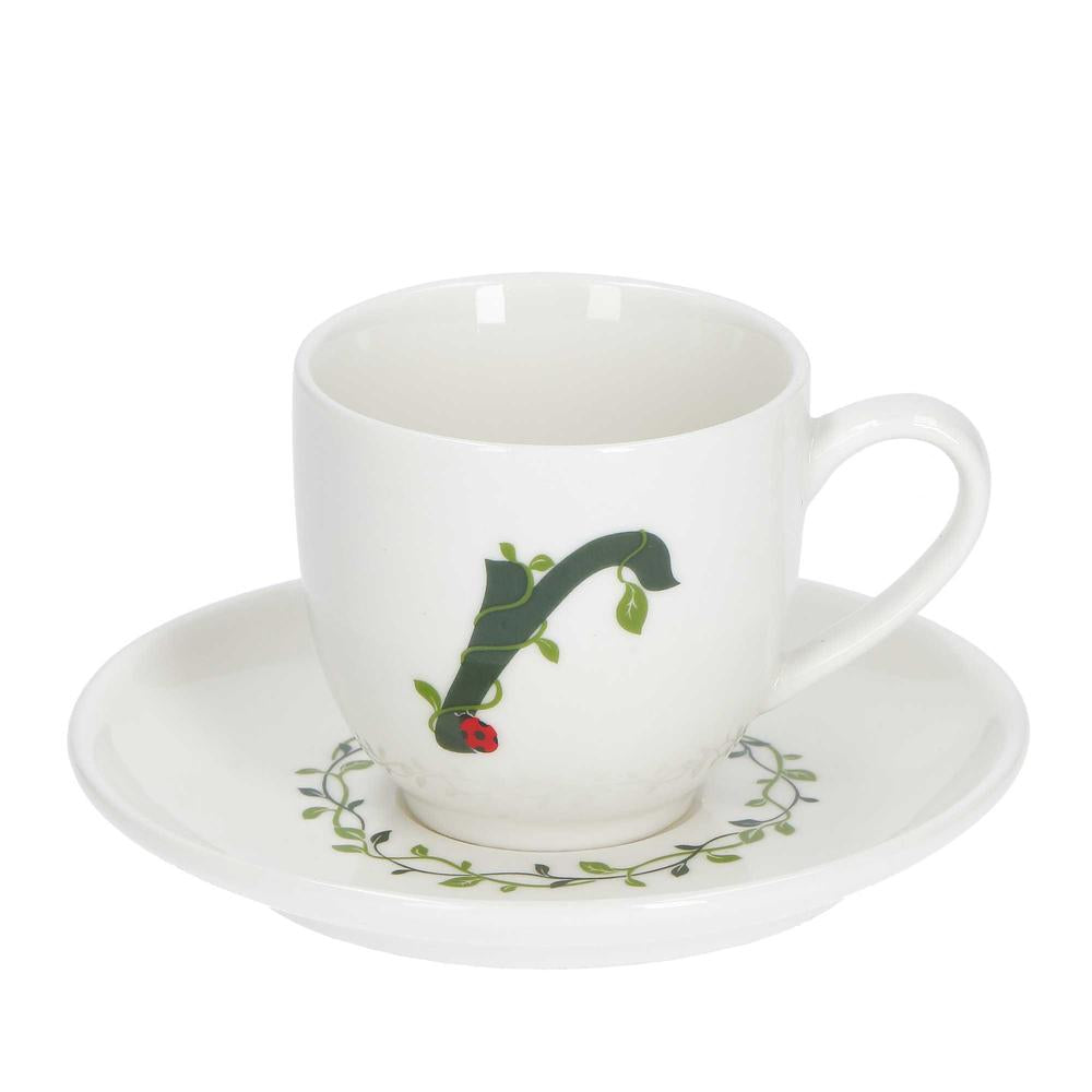 WHITE PORCELAIN - Only Your Coffee Cup With Saucer 90 Cc Letter R