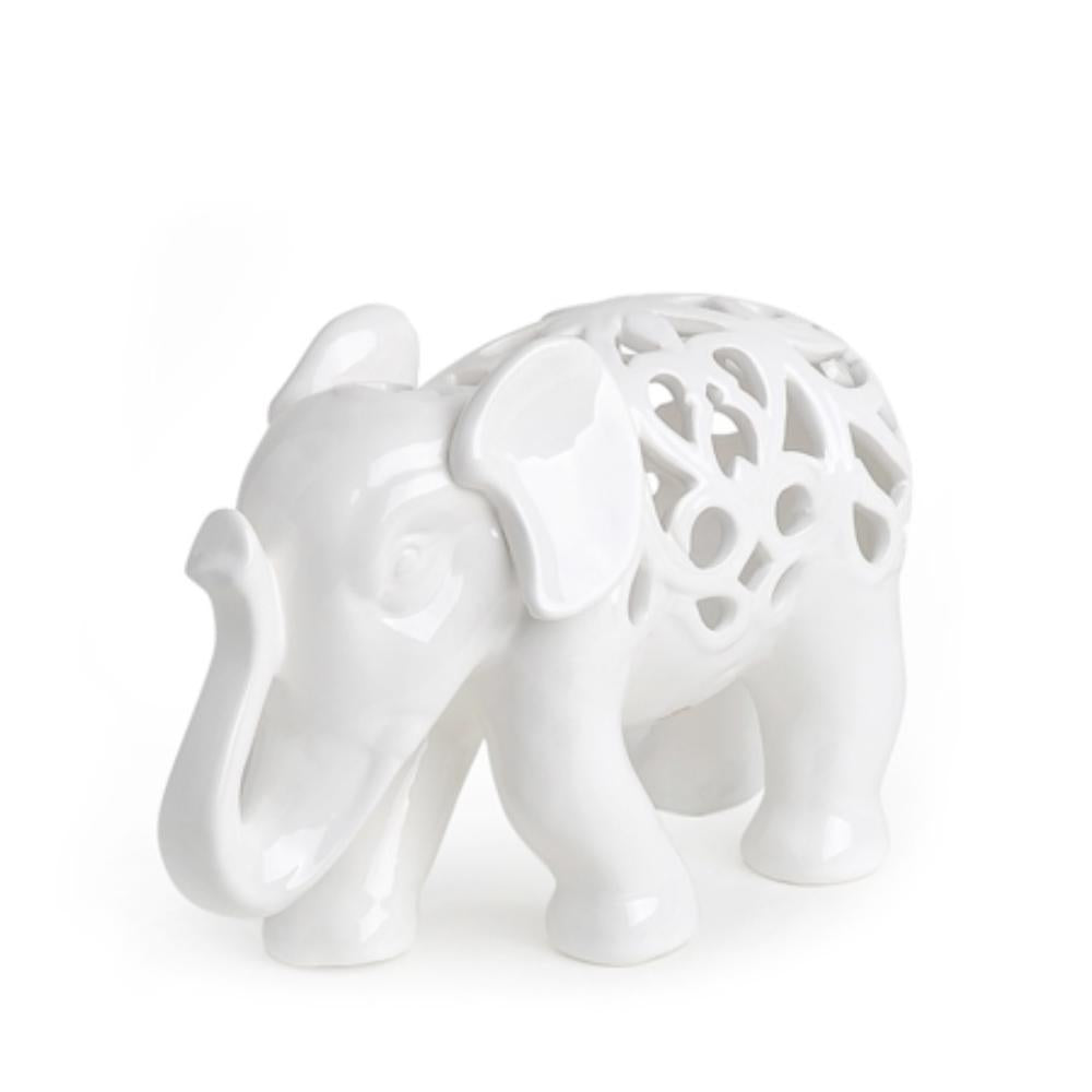 HERVIT - Elefante de porcelana perforada blanco 30X20Cm