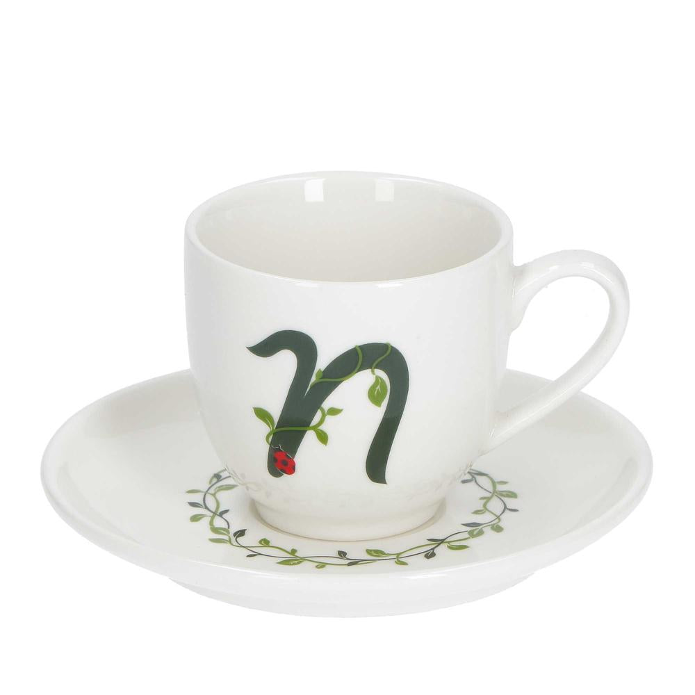 WHITE PORCELAIN - Only Your Coffee Cup With Saucer 90 Cc Letter N