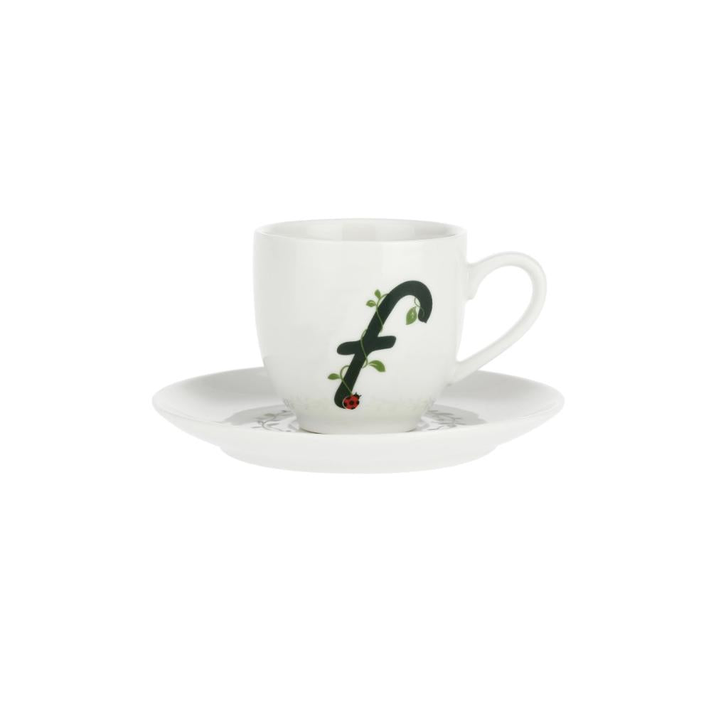 WHITE PORCELAIN - Only Your Coffee Cup With Saucer 90 Cc Letter F