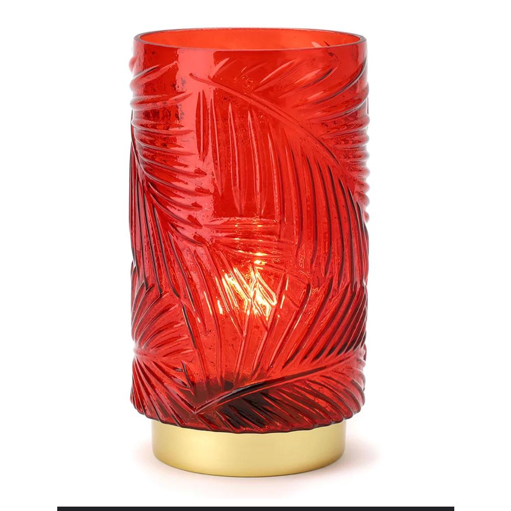 HERVIT - Ruby Fern Glass Lamp 14.5X26 Cm