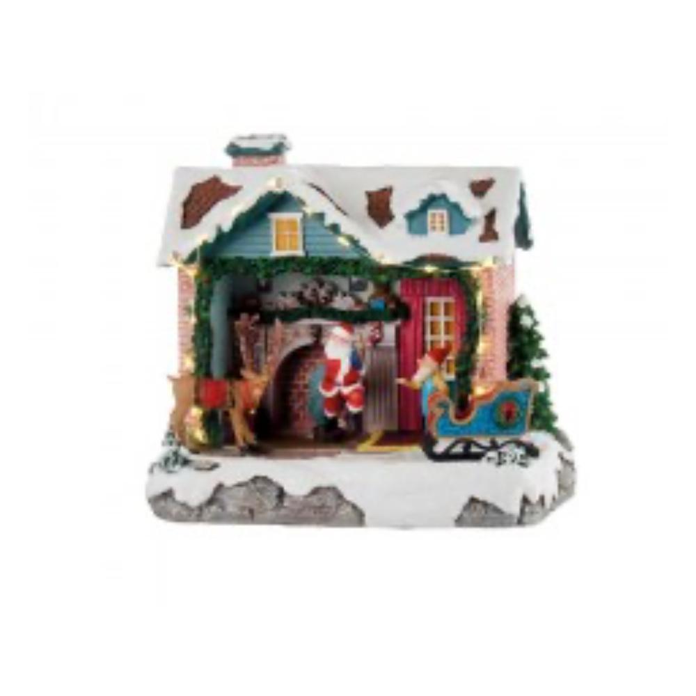 THE BLACK GOOSE - Santa's House With Sleigh, Movement, Music And LEDs 21X14X20 Cm