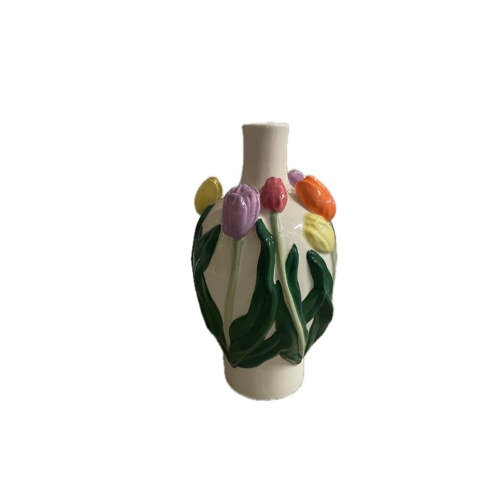 EDG - Jarrón de cerámica con forma de tulipán pintado a mano 26X16 cm