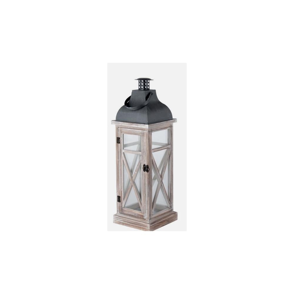 THE BLACK GOOSE - Wooden, Metal and Glass Lantern 17.5X17.5X54.5H