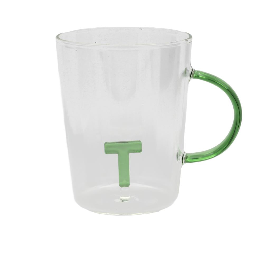 PORCELLANA BIANCA - Allalettera Mug In Vetro Borosilicato Lettera " T " 440 Cc